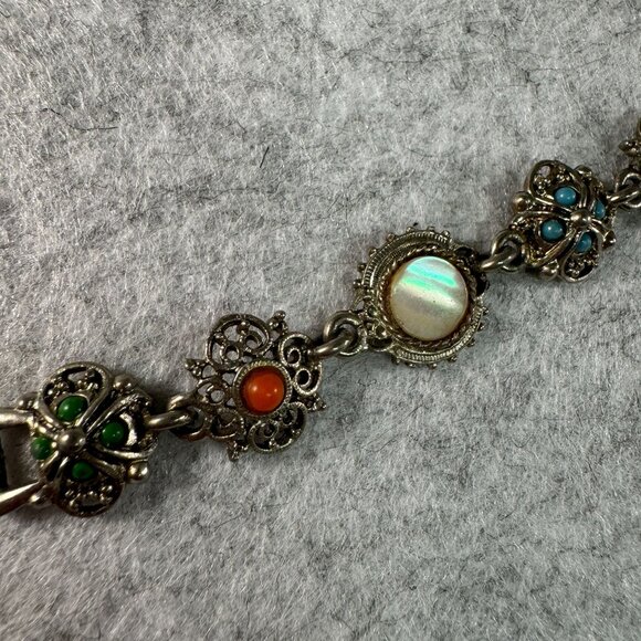 Vintage Mod- Art Multi-Stone Filigree Bracelet - Picture 2 of 5